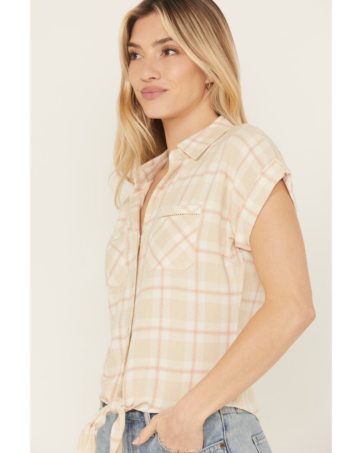 Shyanne Women's Plaid Print Tie-Front Camp Shirt