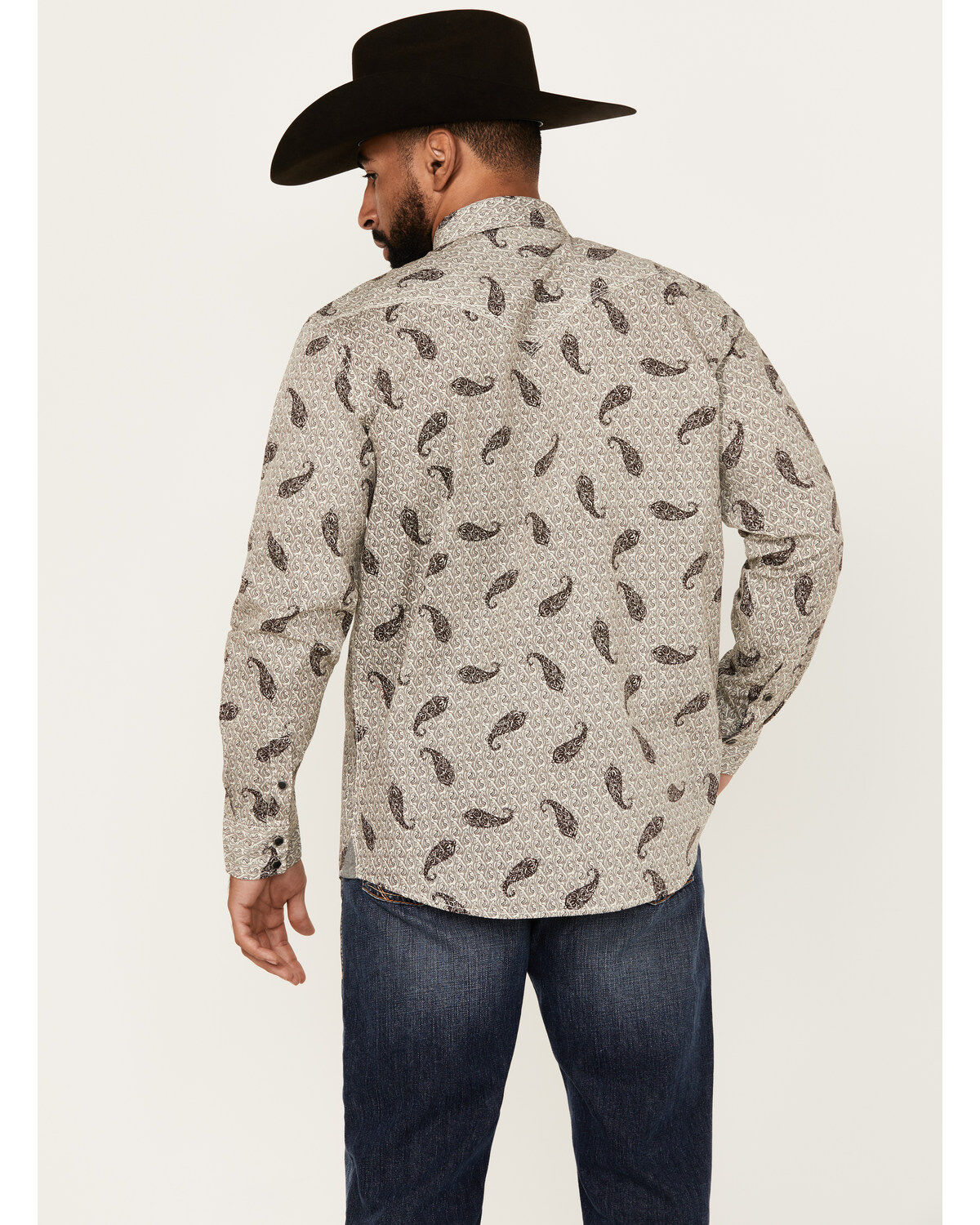 Moonshine Spirit Men's Tattoo Paisley Print Long Sleeve Snap Western Shirt