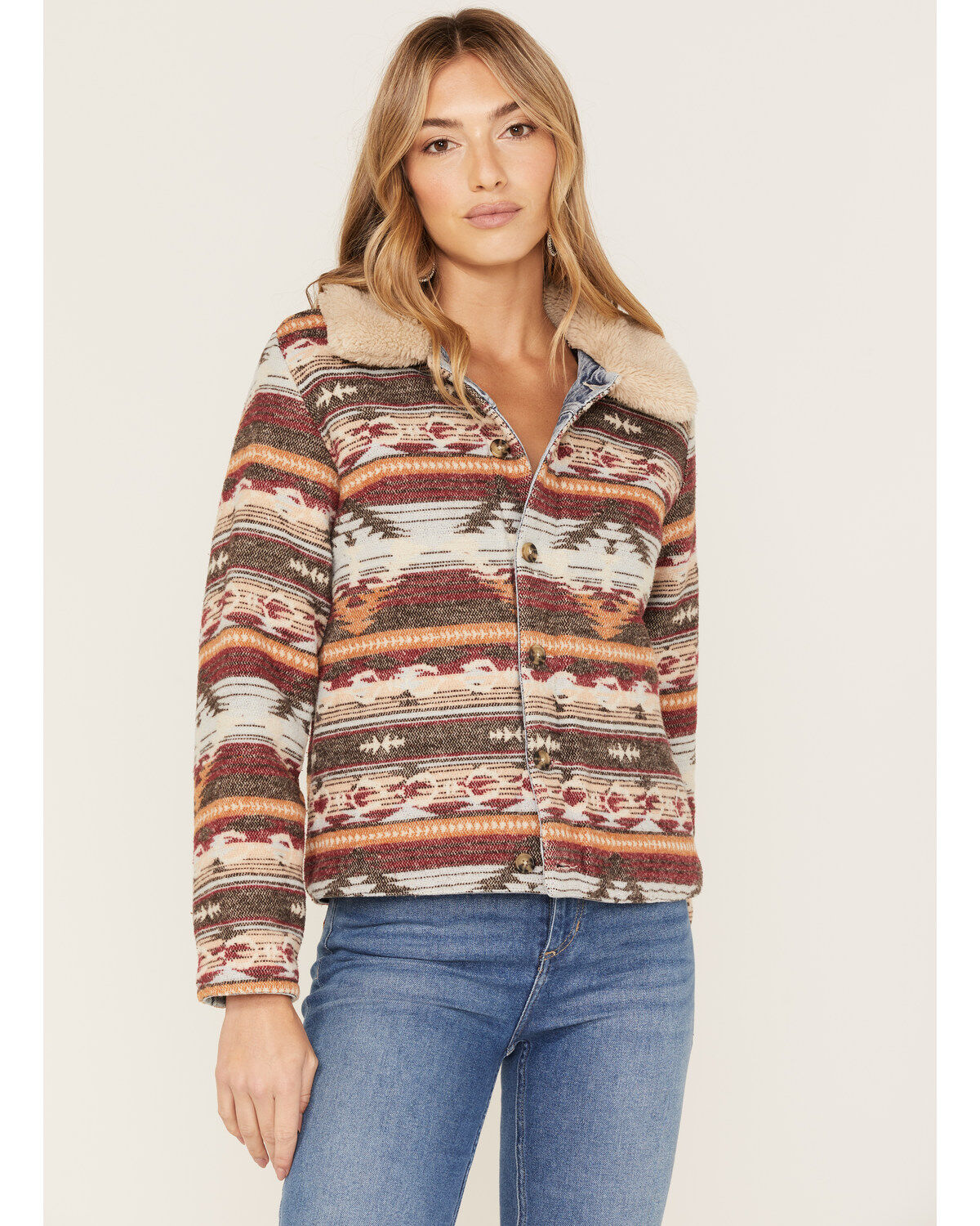 Idyllwind Women's Light Wash Reversible Sherpa Blanket Denim Jacket
