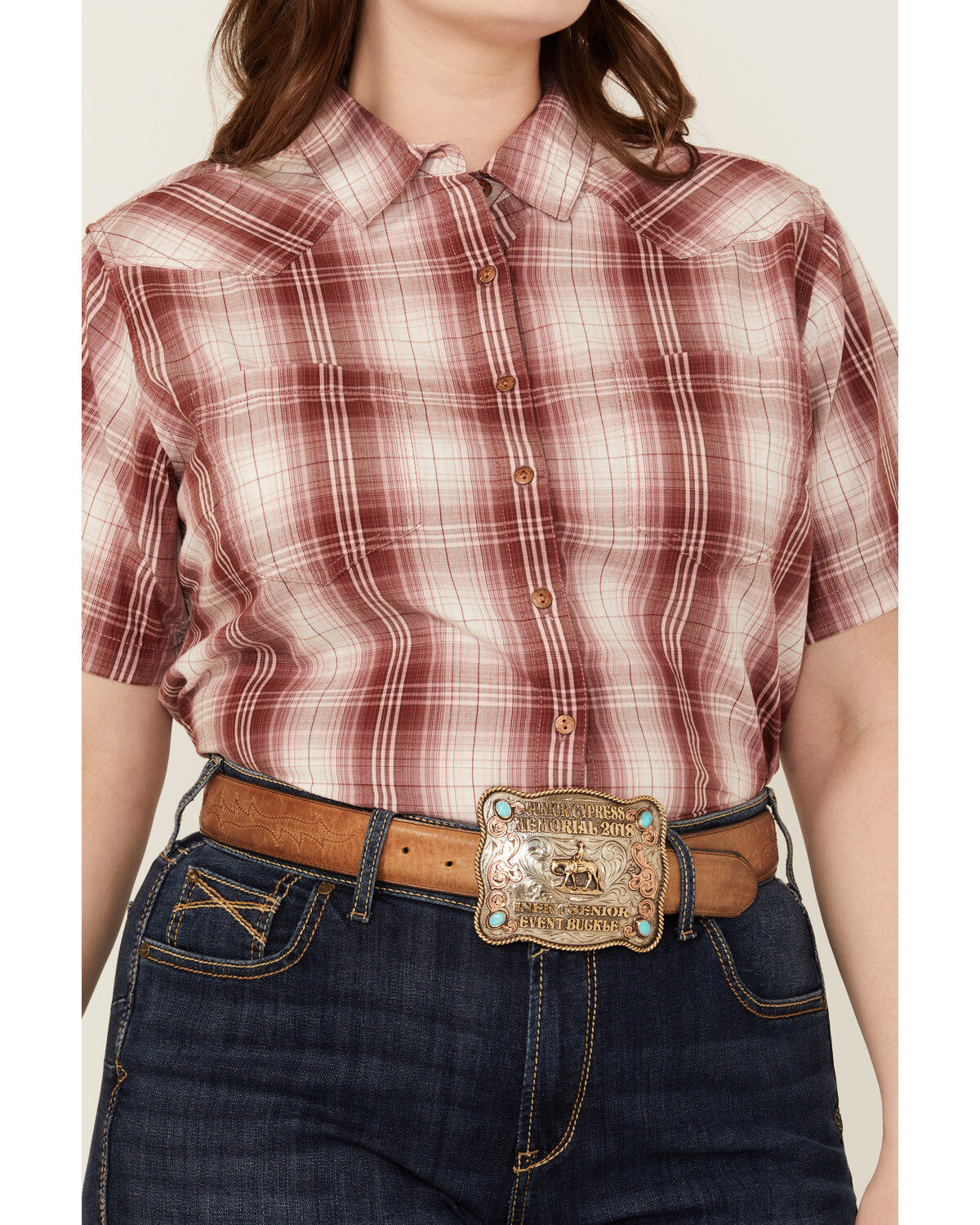 Ariat Women's R.E.A.L. Billie Jean Plaid Print Short Sleeve Button-Down Western Shirt - Plus