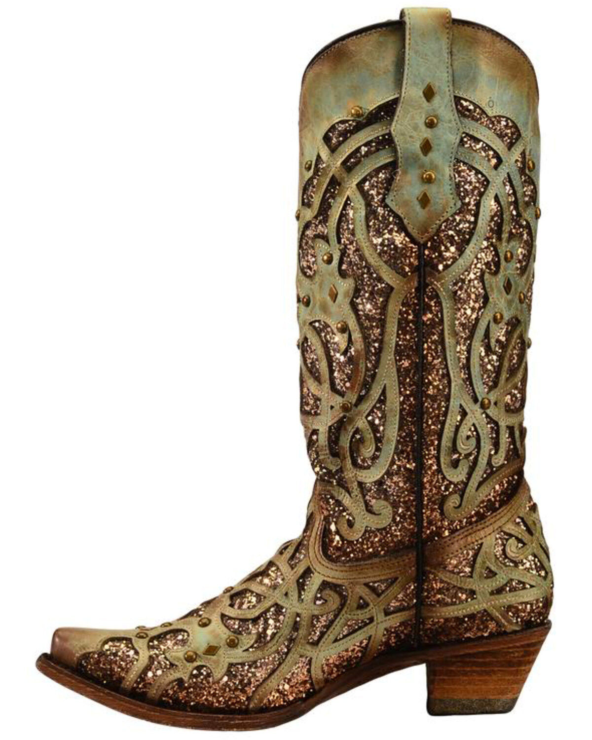 Corral Women's Mint Glitter Inlay Western Boots - Snip Toe