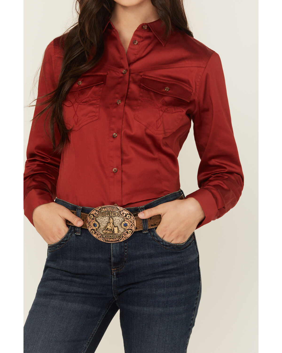 Shyanne Women's Solid Long Sleeve Button-Down Stretch Riding Shirt