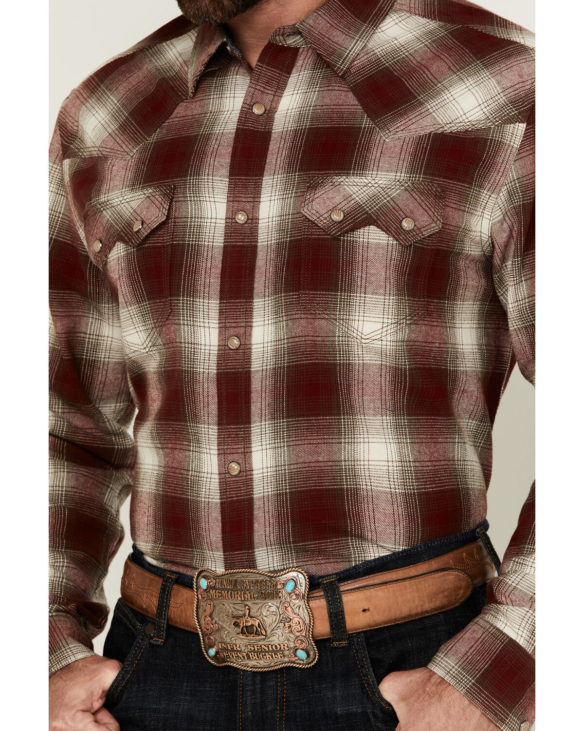 Moonshine Spirit Men's Vino Plaid Print Long Sleeve Snap Western Shirt