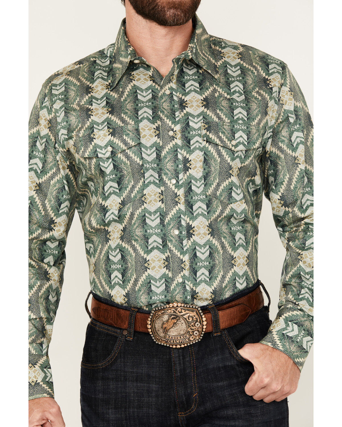 Wrangler Men's Checotah Southwestern Print Long Sleeve Pearl Snap Western Shirt