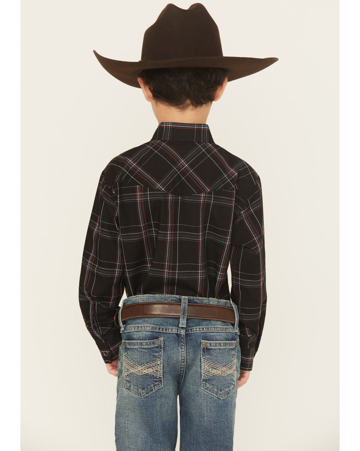 Roper Boys' Plaid Print Long Sleeve Snap Stretch Western Shirt