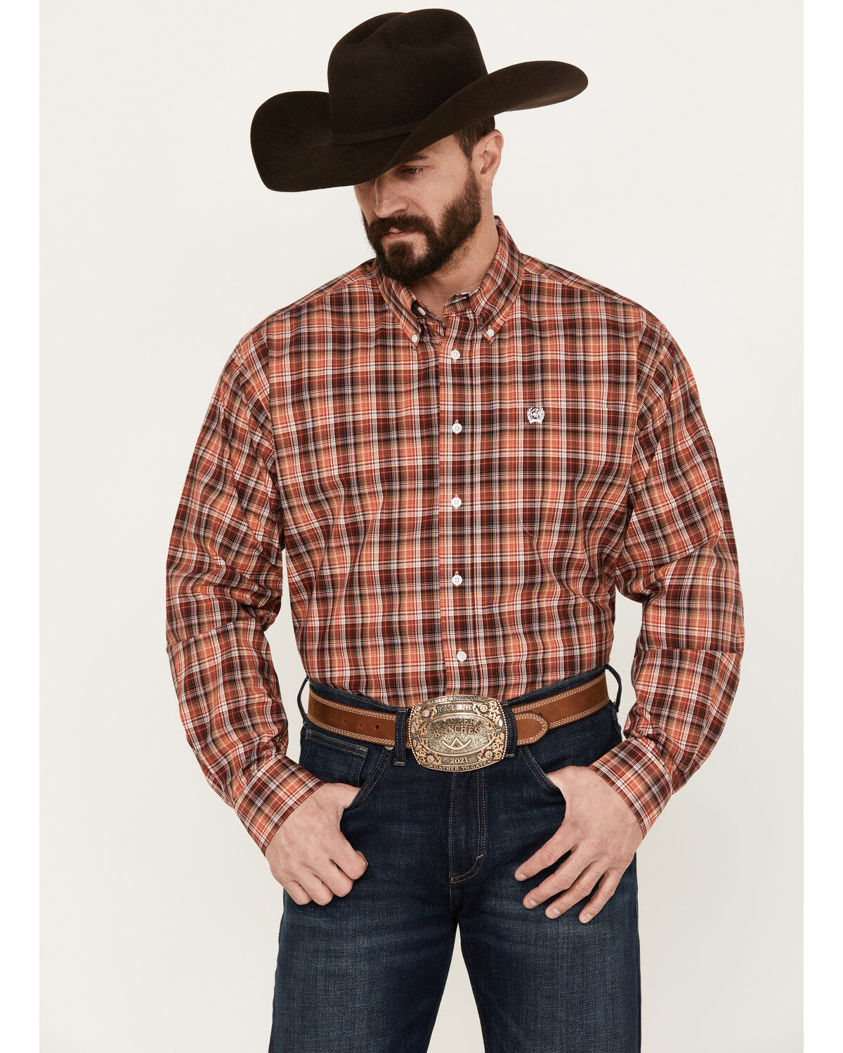 Cinch Men's Plaid Print Long Sleeve Button-Down Western Shirt