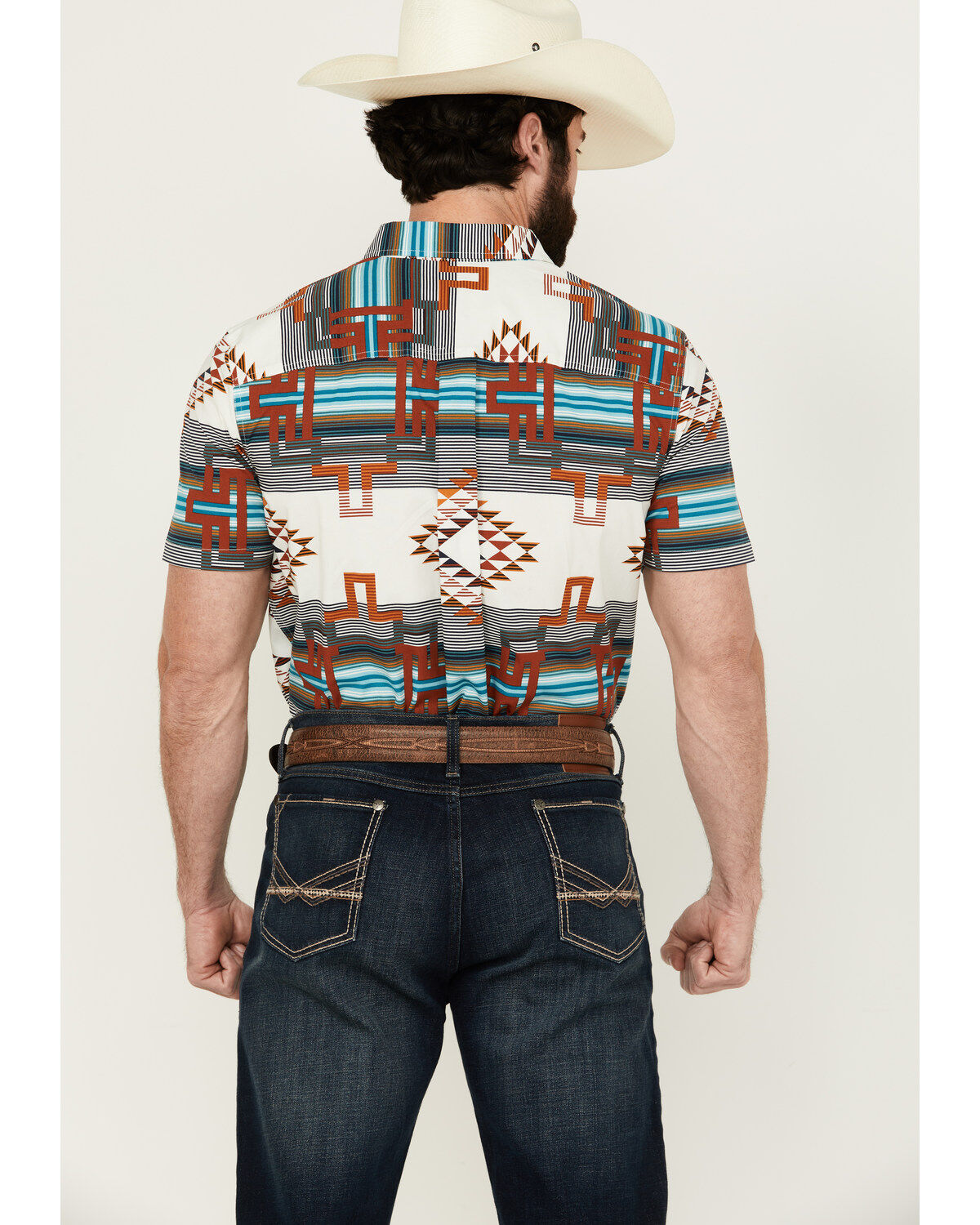 RANK 45&reg; Men's Flash Fire Exploded Southwestern Print Short Sleeve Button-Down Performance Stretch Western Shirt