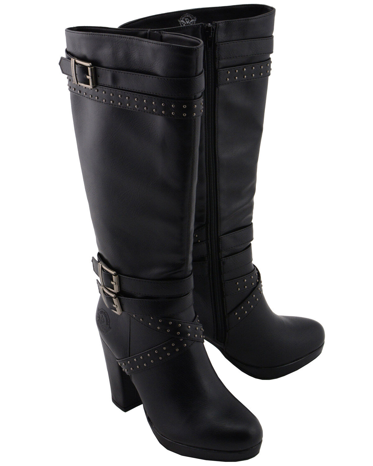Milwaukee Leather Women's Platform Heel Studded Strap Boot - Round Toe