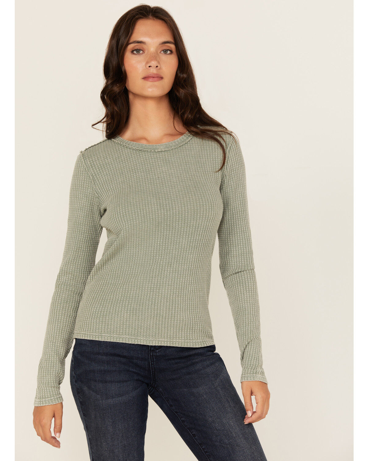 White Crow Women's Solid Long Sleeve Waffle Knit Shirt