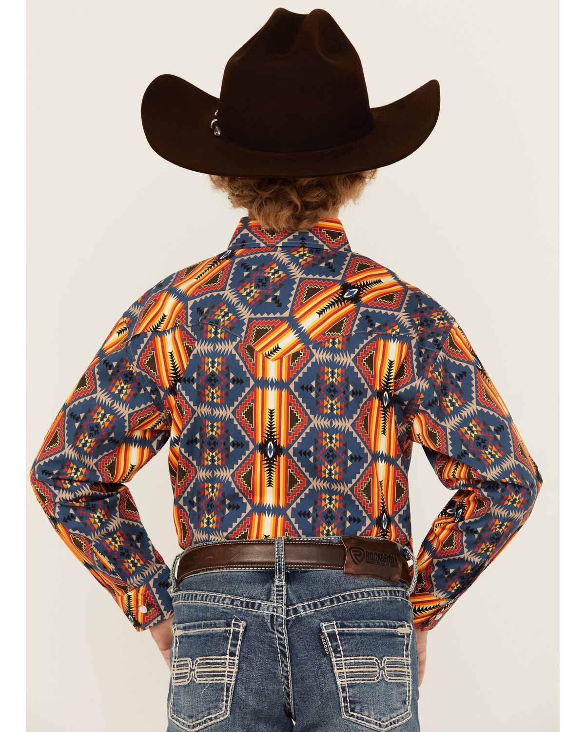 Rock & Roll Denim Boys' Dale Brisby Southwestern Print Long Sleeve Pearl Snap Western Shirt