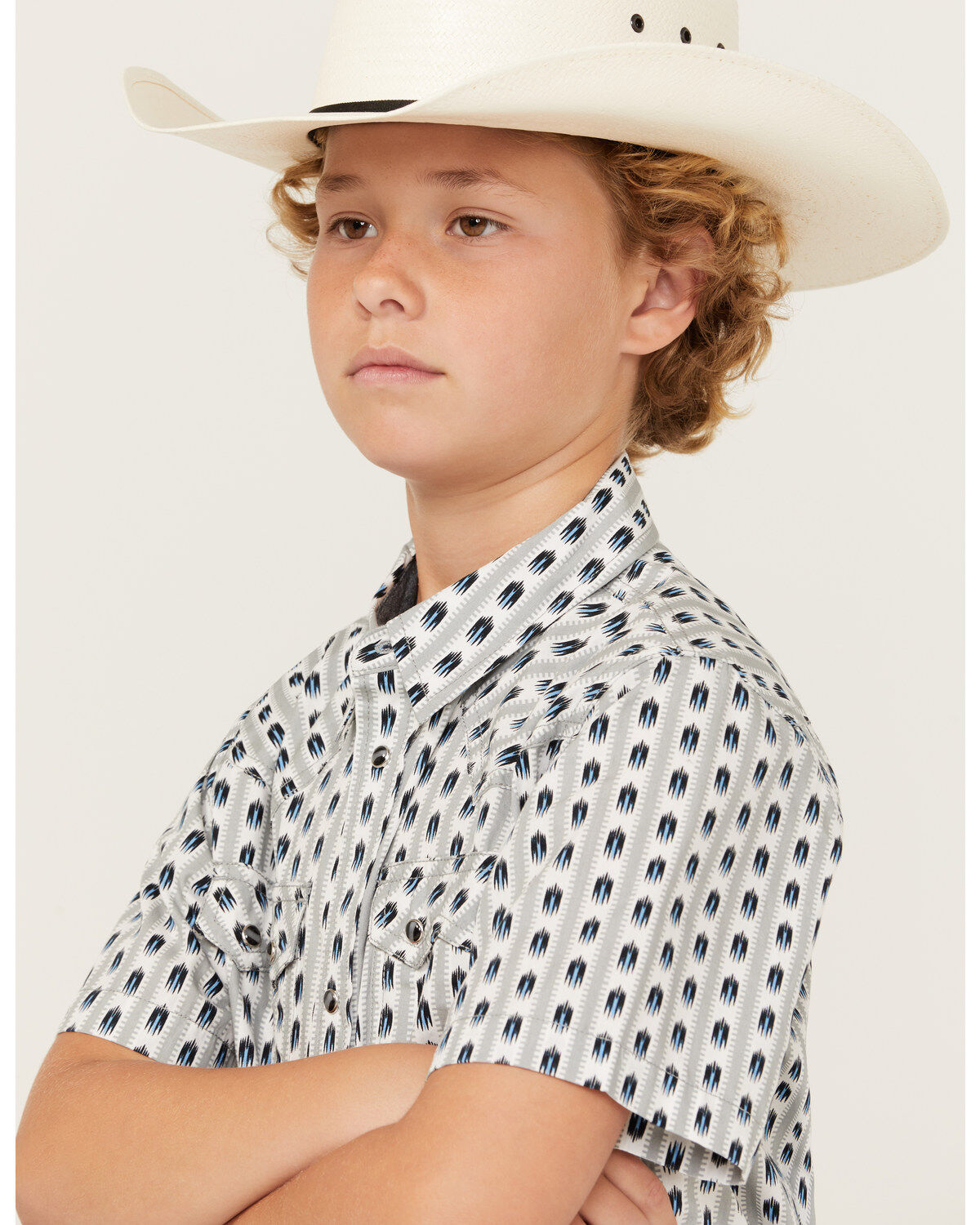 Cody James Boys' Tiki Southwestern Striped Short Sleeve Snap Western Shirt