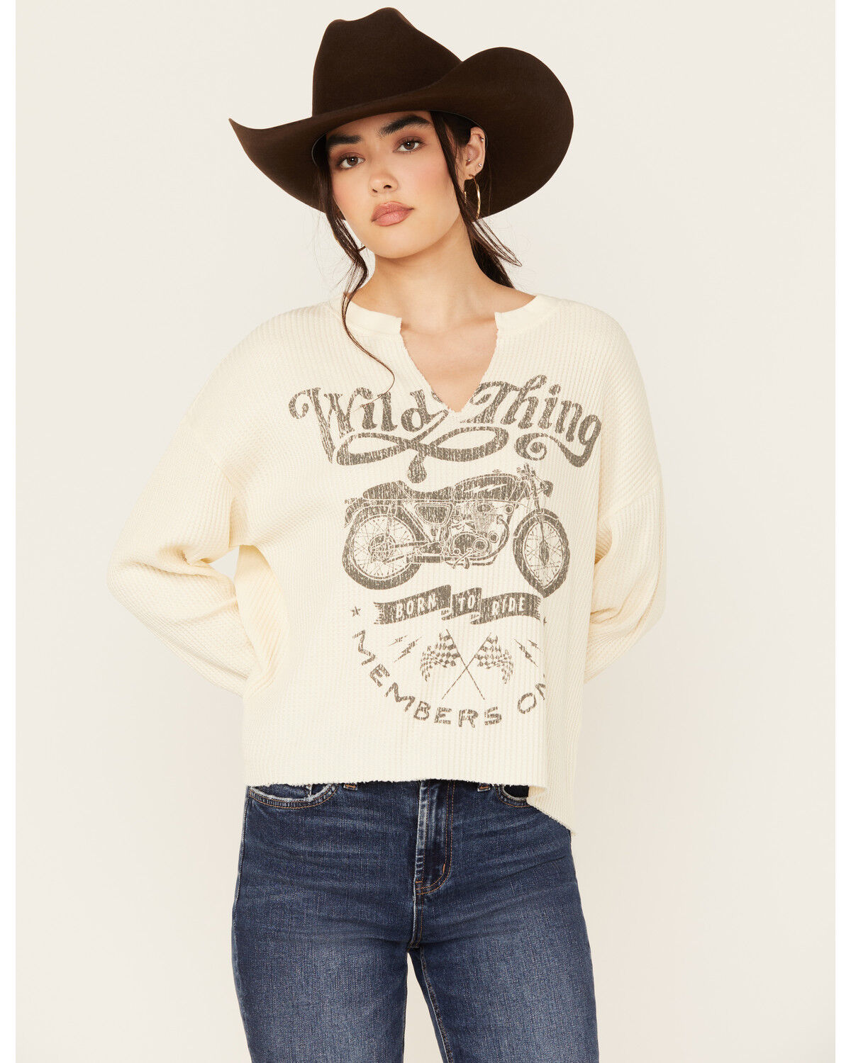 Cleo + Wolf Women's Caden Long Sleeve Waffle Knit Graphic Shirt