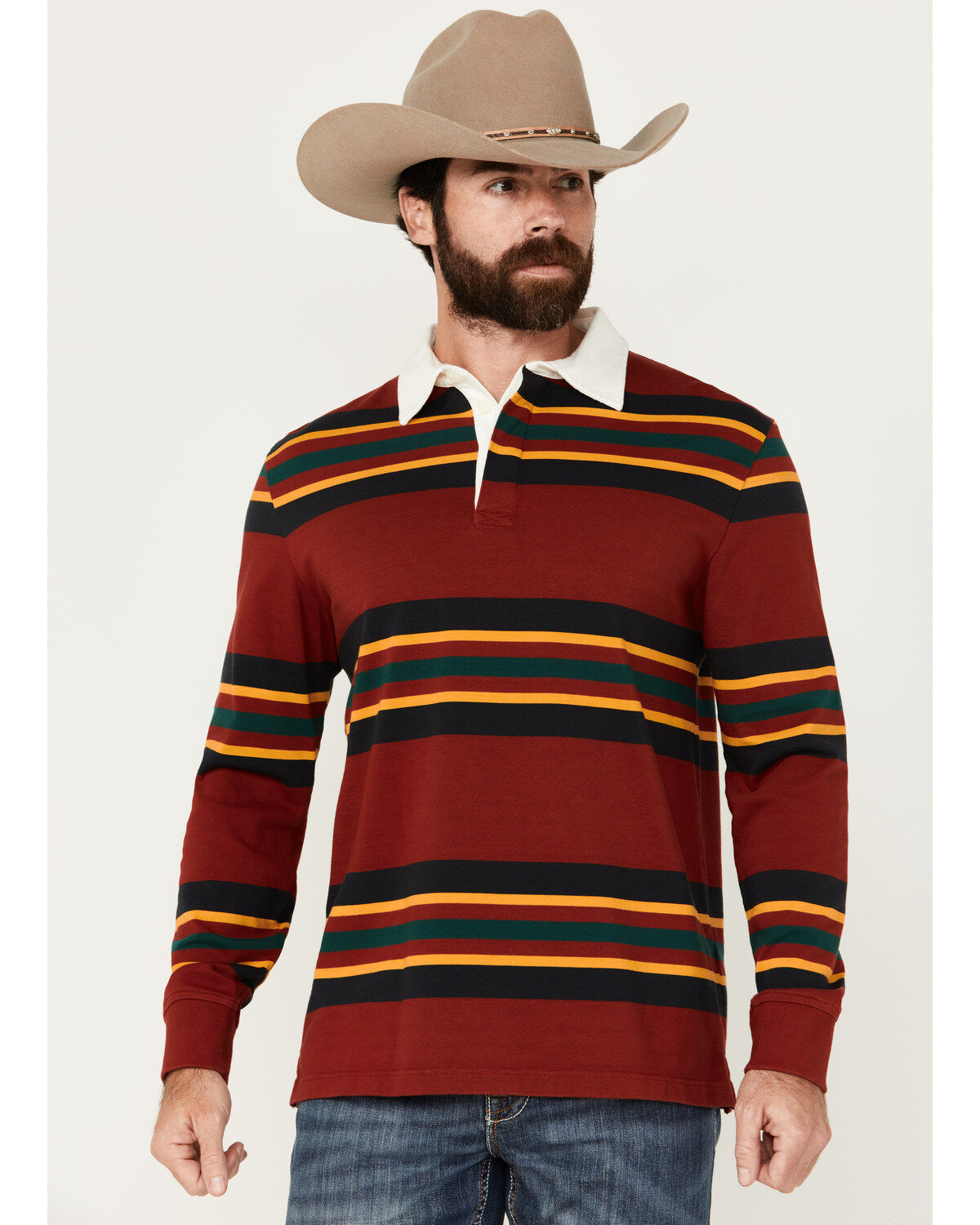 Pendleton Men's Decker Rugby Striped Long Sleeve Polo Shirt