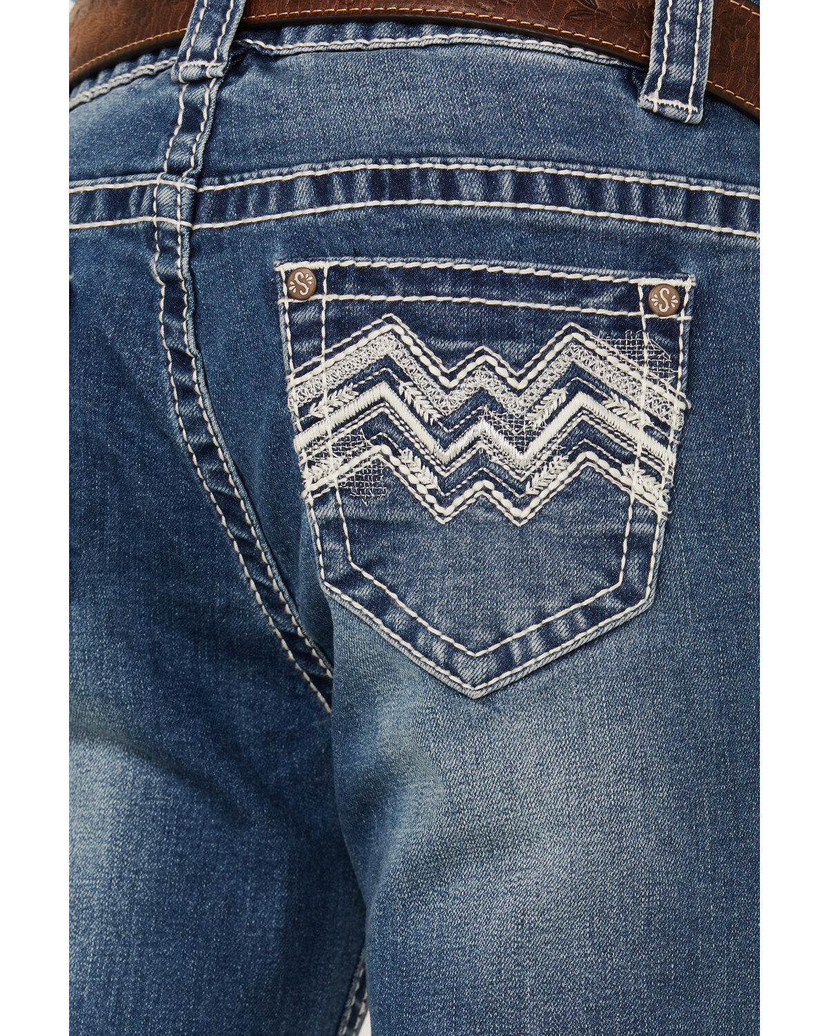 Shyanne Little Girls' Dark Wash Zigzag Pocket Bootcut Jeans