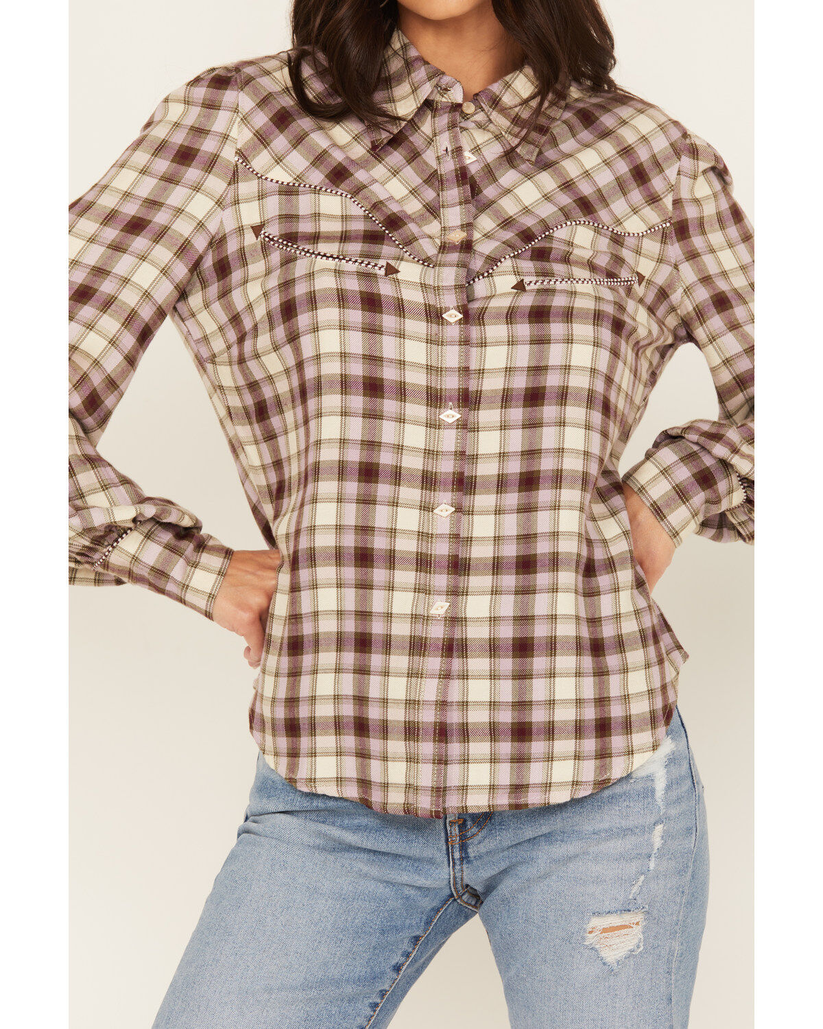 Shyanne Women's Plaid Print Long Sleeve Button-Down Western Shirt