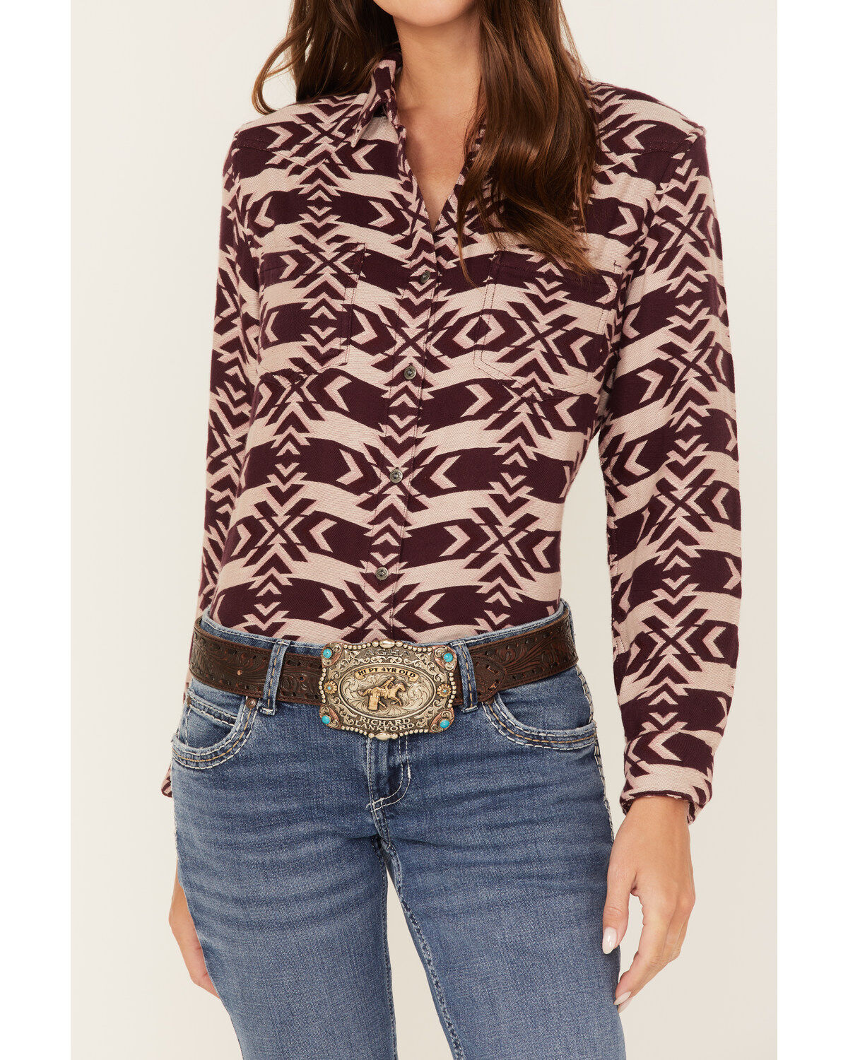 Ariat Women's R.E.A.L. Billie Jean Southwestern Jacquard Print Long Sleeve Button-Down Shirt