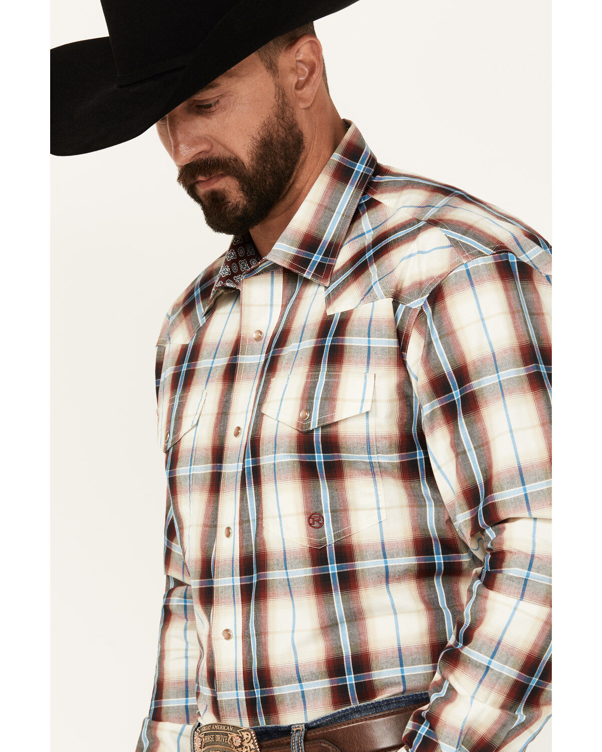 Roper Men's Amarillo Plaid Print Long Sleeve Pearl Snap Western Shirt
