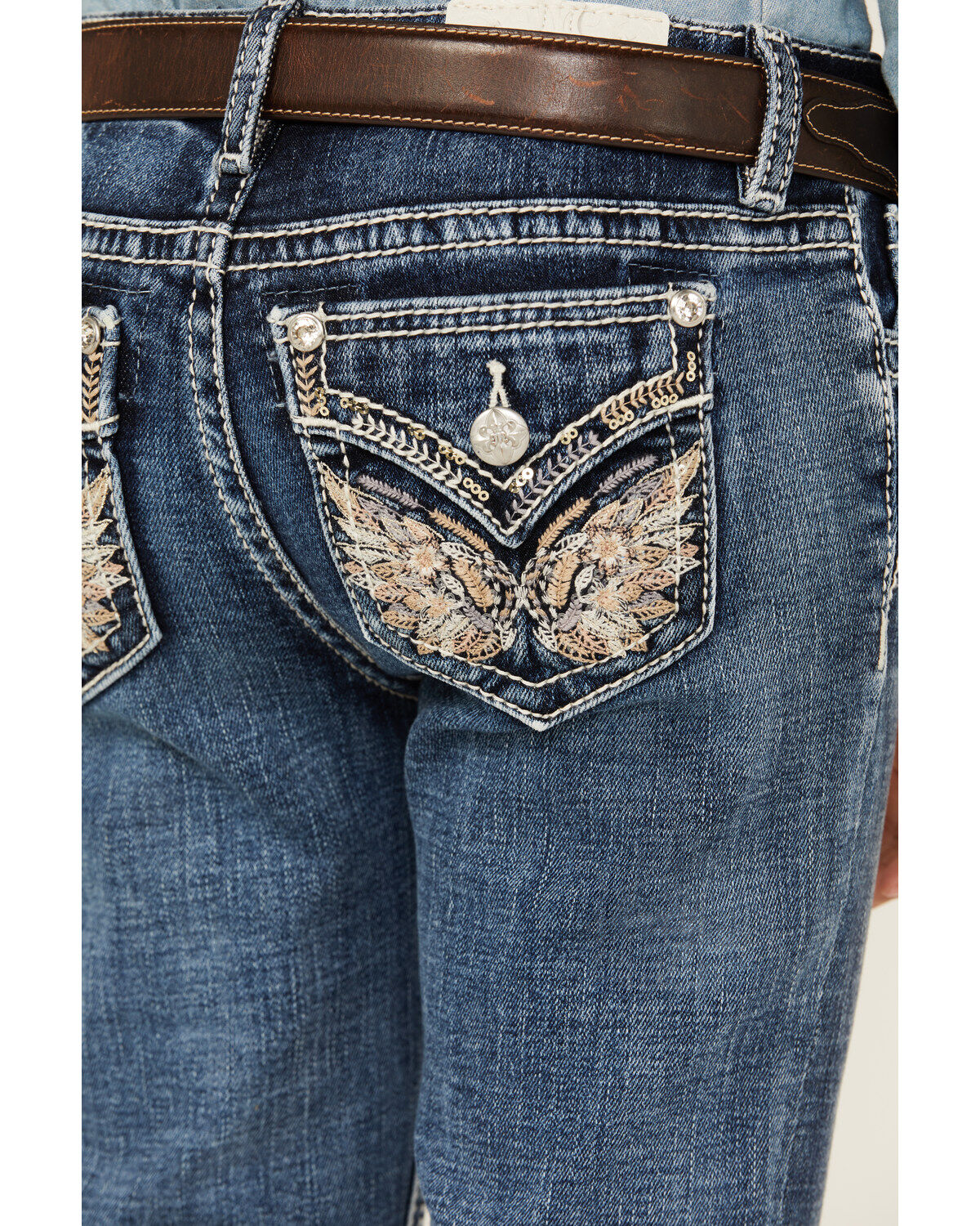 Miss Me Girls' Medium Wash Border Print Stretch Bootcut Jeans
