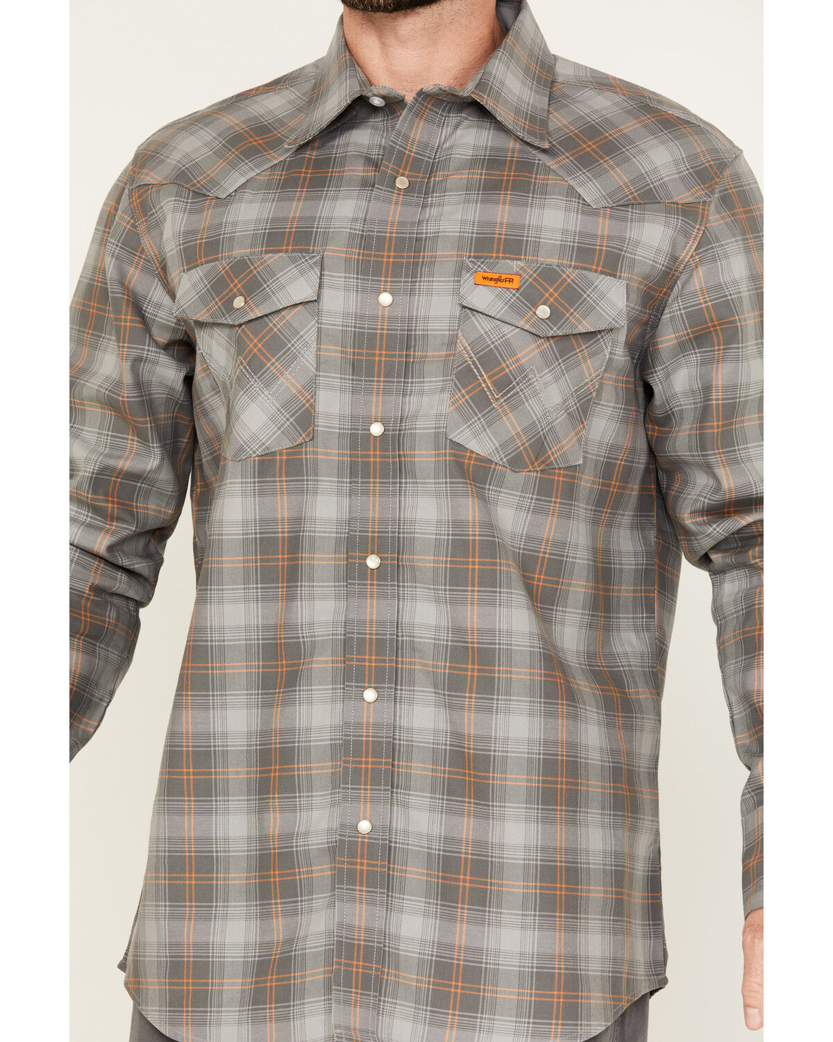 Wrangler Men's FR Plaid Print Long Sleeve Snap Work Shirt
