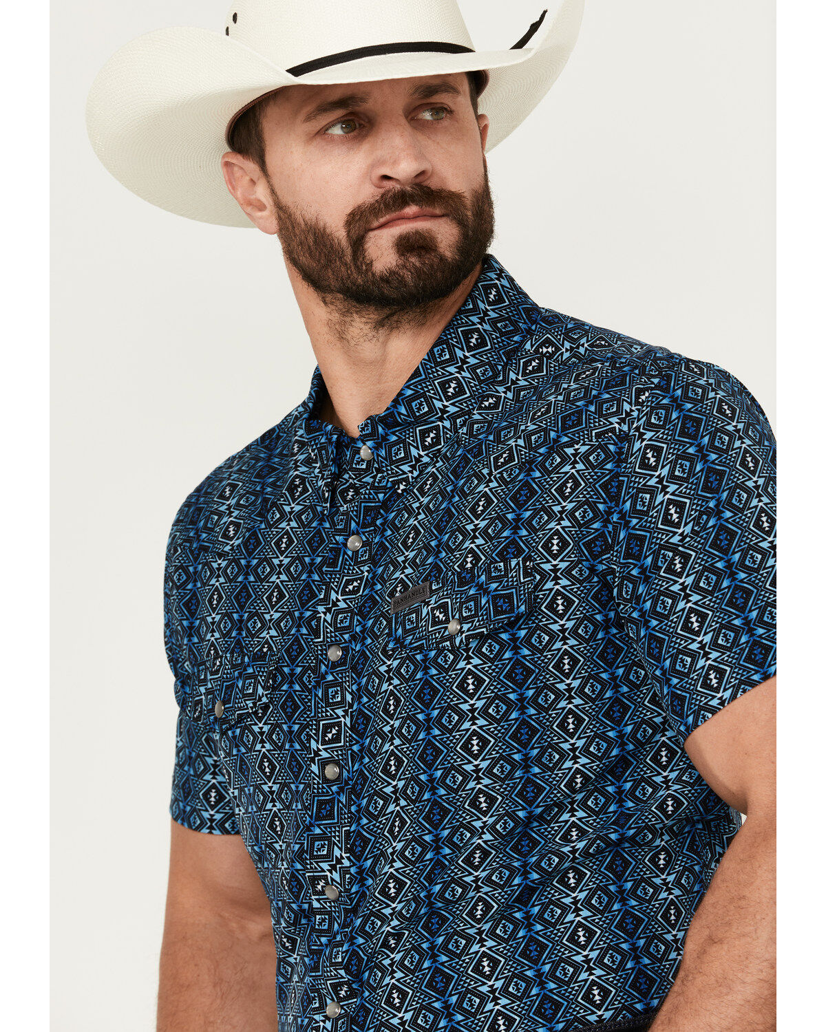 Panhandle Men's Southwestern Print Short Sleeve Pearl Snap Performance Western Shirt