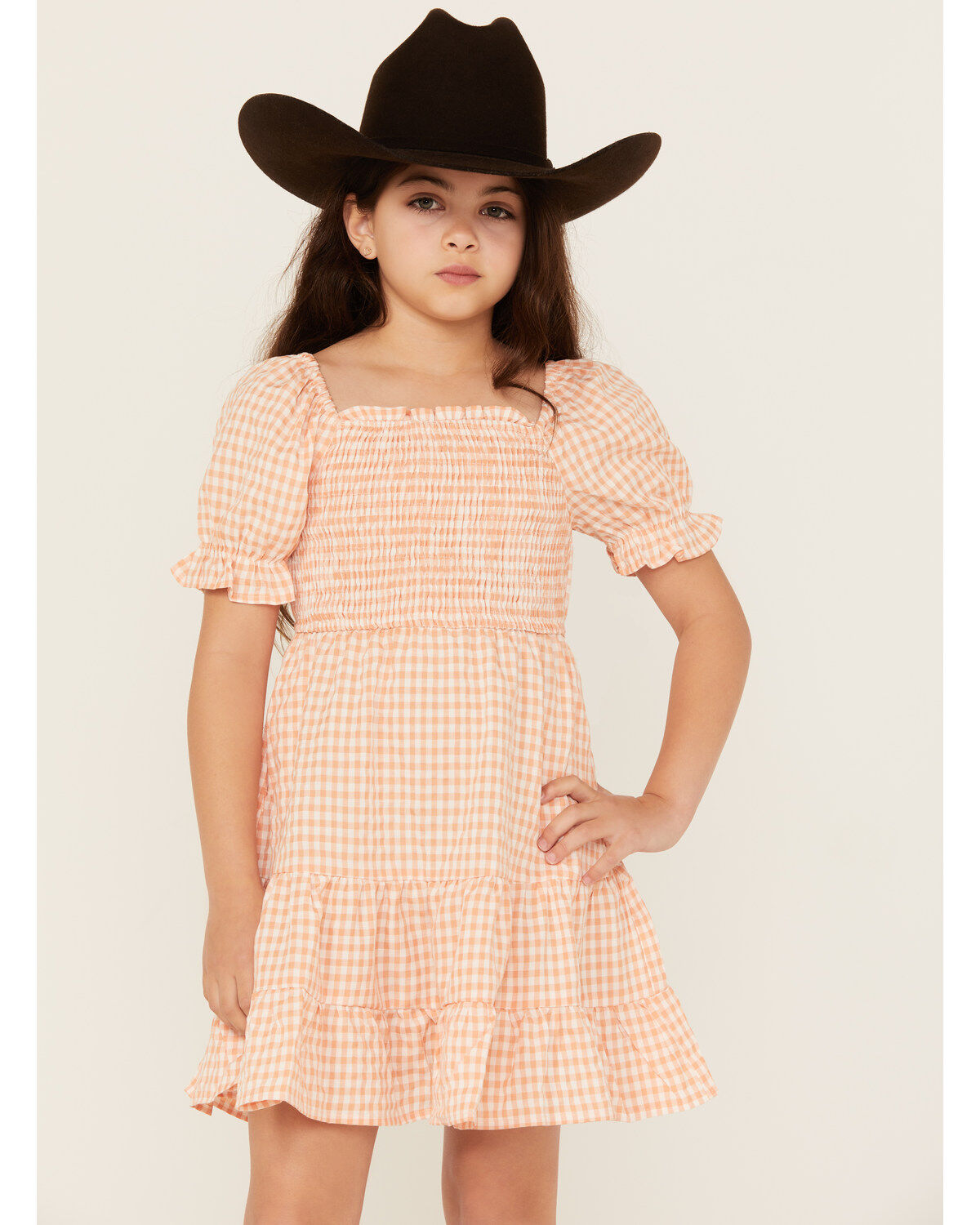 Hayden LA Girls' Gingham Print Puff Sleeve Mini Dress