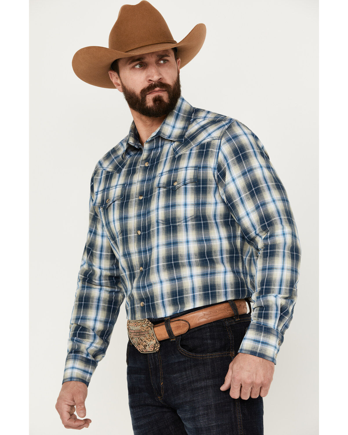 Wrangler Retro Men's Premium Plaid Print Long Sleeve Snap Western Shirt