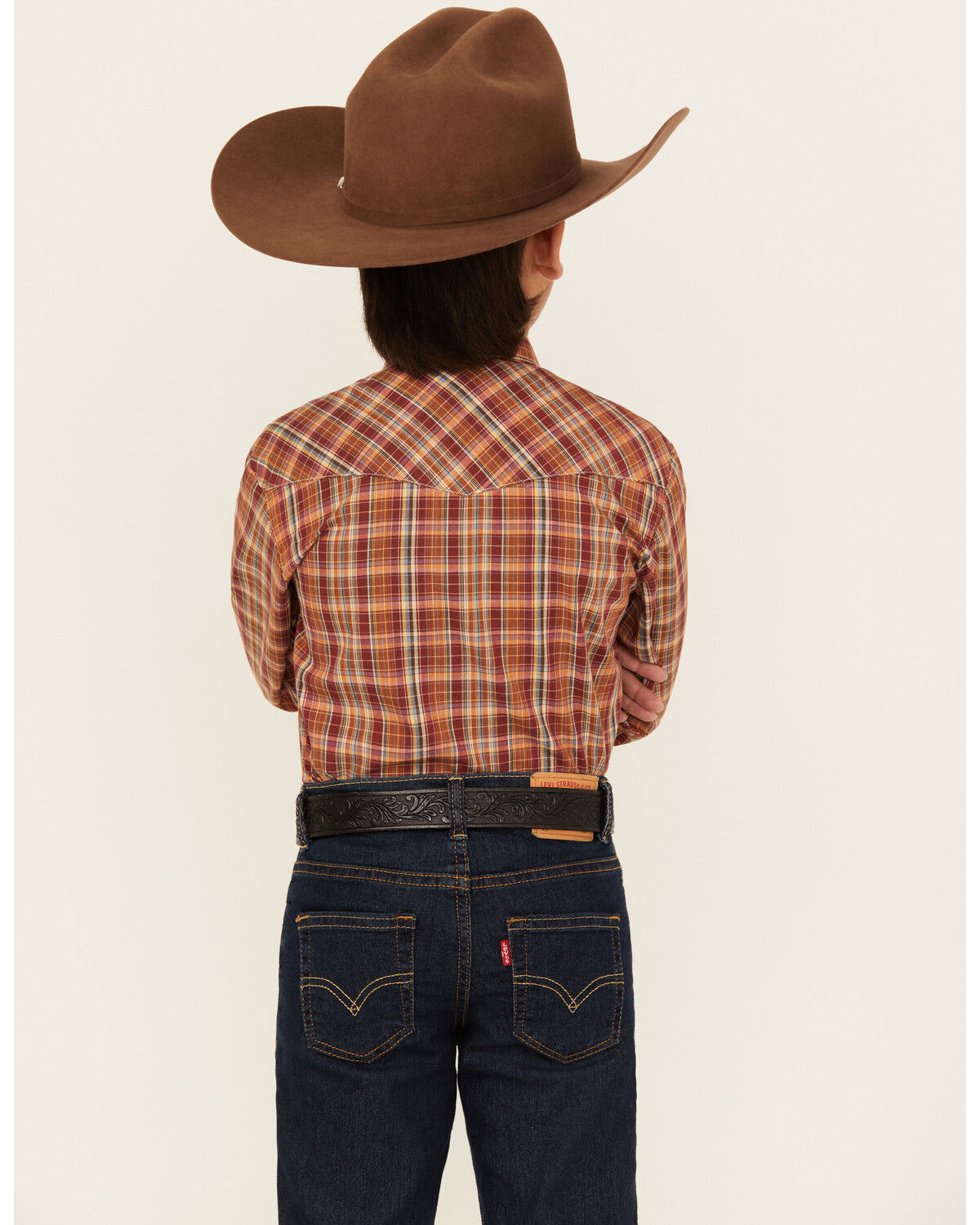 Roper Boys' Plaid Print Long Sleeve Snap Western Shirt