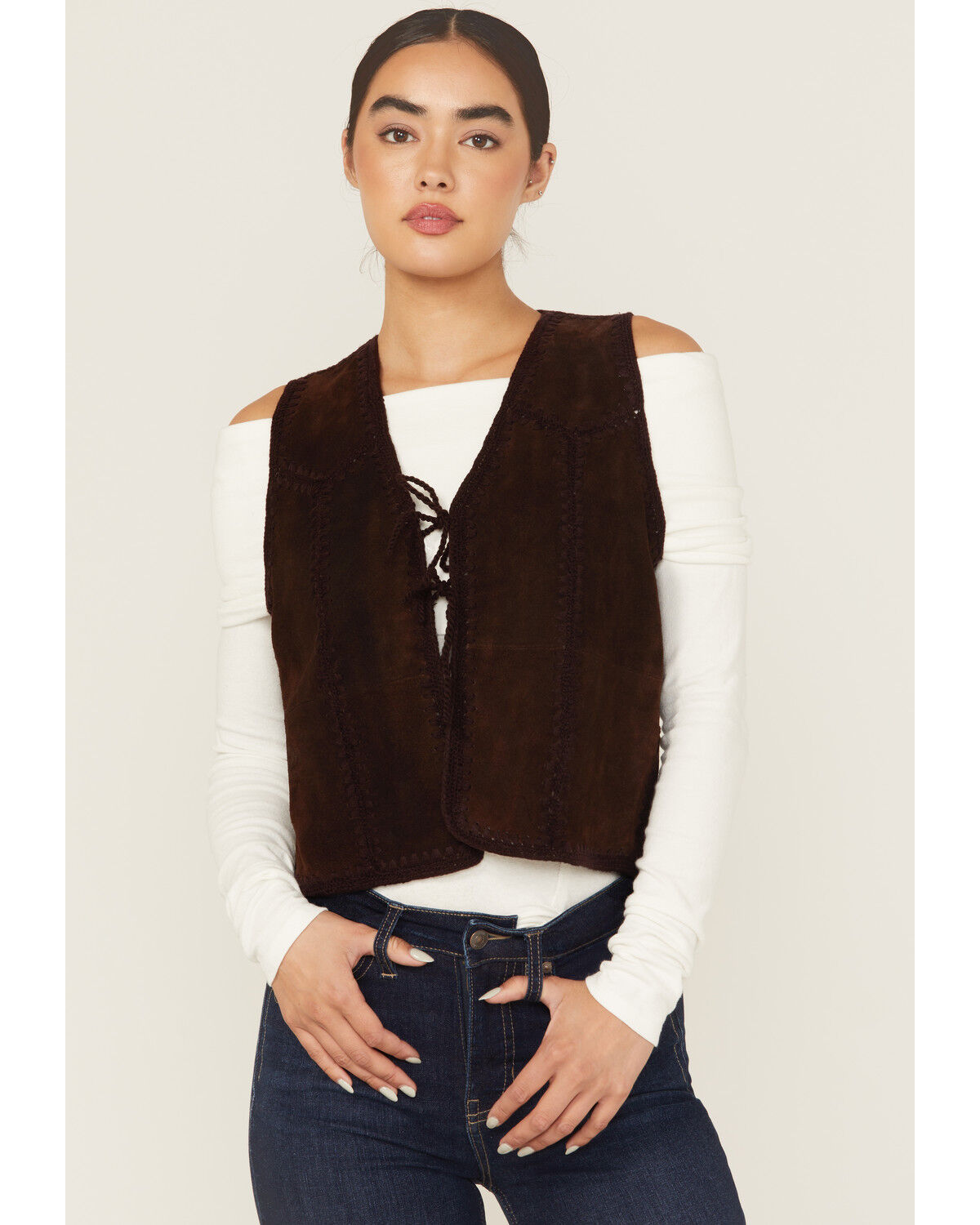 Shyanne Women's Suede Tie Front Knit Fashion Vest