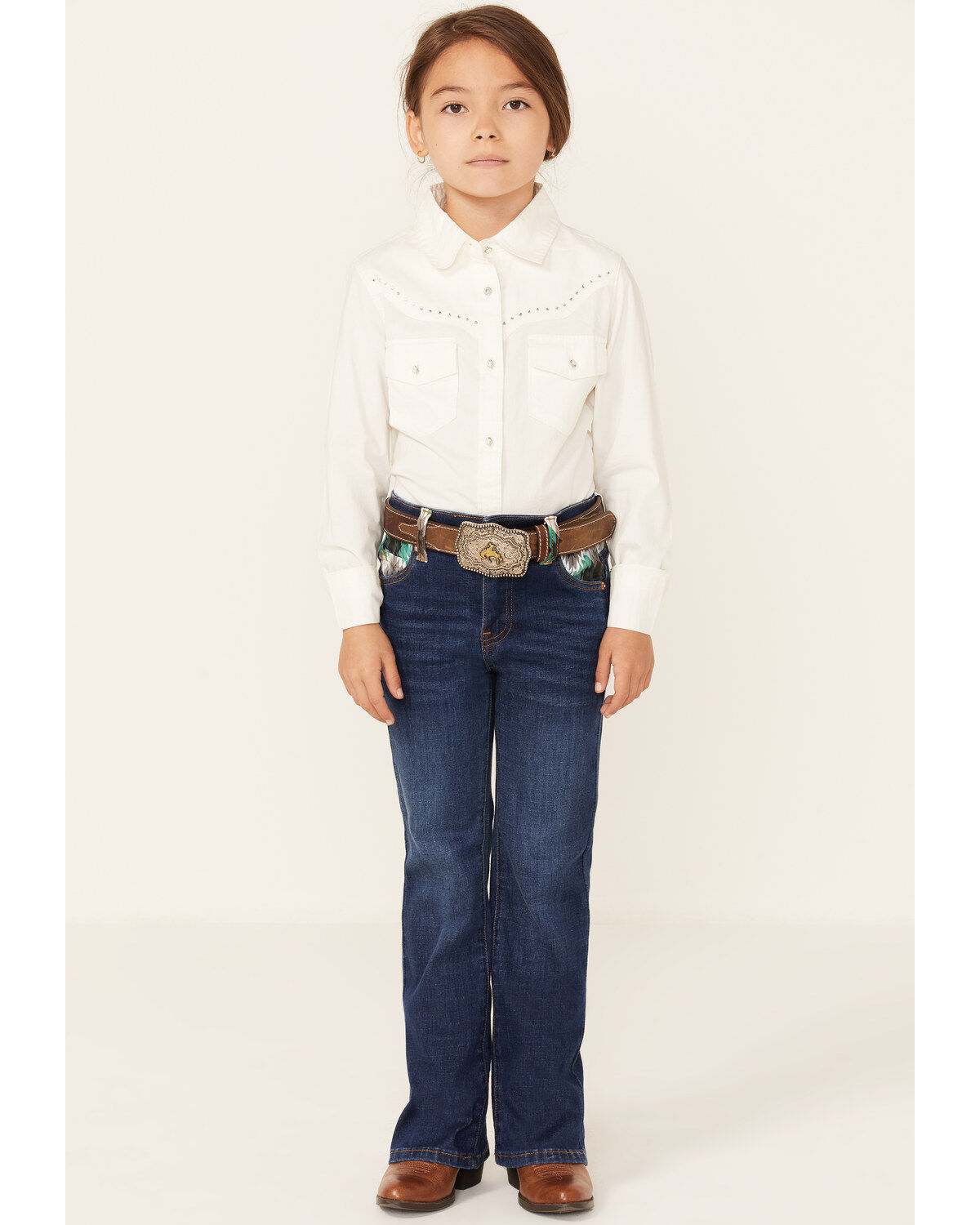 Ranch Dress'n Girls' Medium Wash Southwestern Pocket Stretch Regular Bootcut Jeans