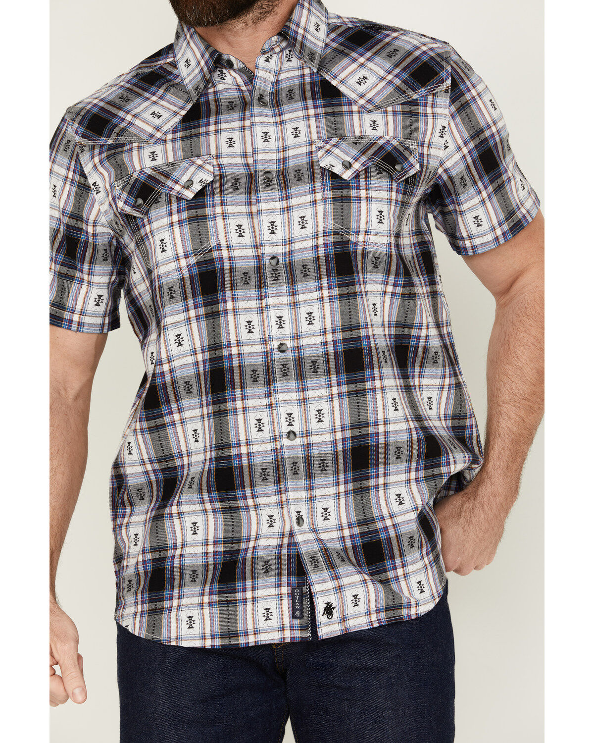Moonshine Spirit Men's Wreckless Plaid Print Short Sleeve Snap Western Shirt