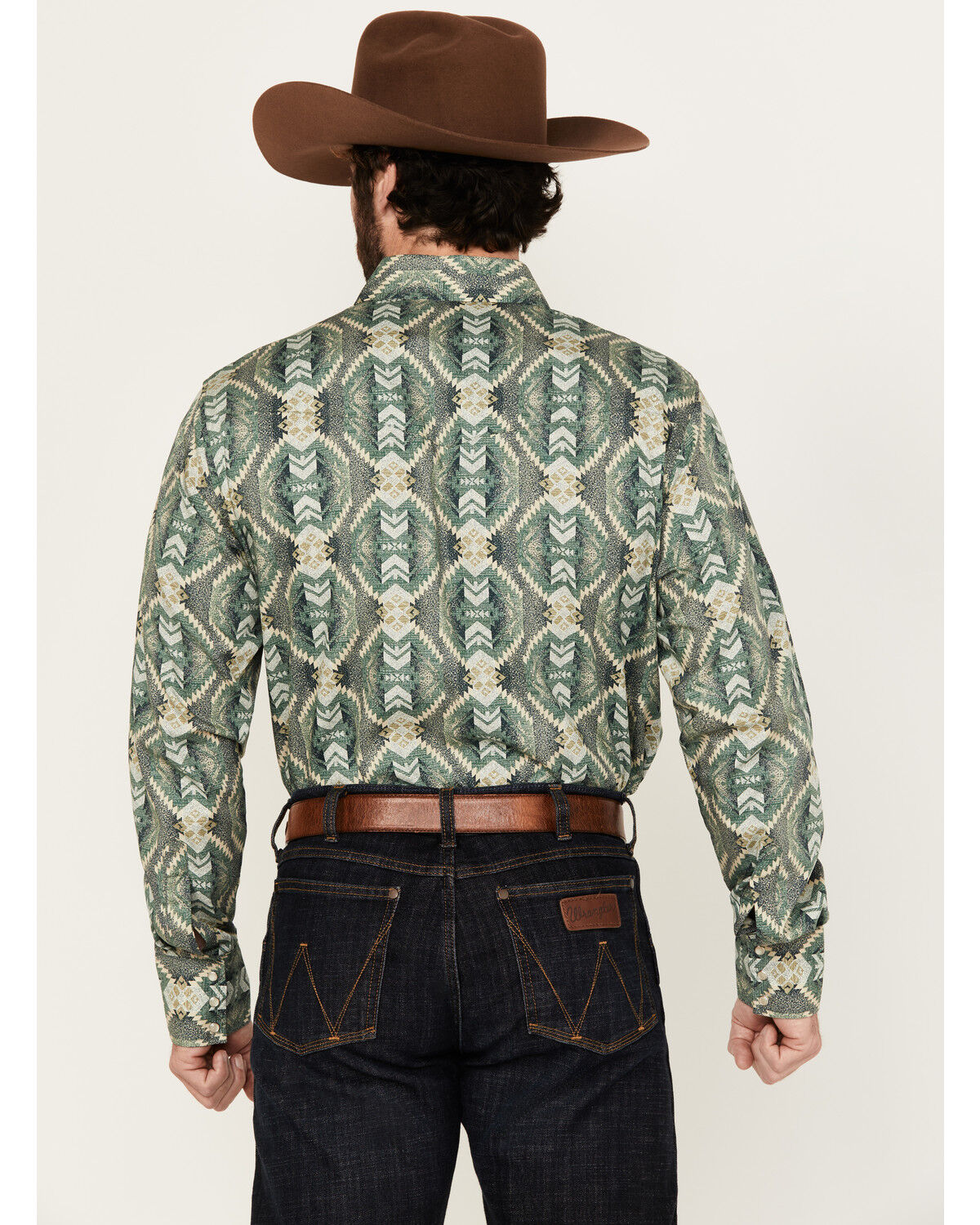 Wrangler Men's Checotah Southwestern Print Long Sleeve Pearl Snap Western Shirt