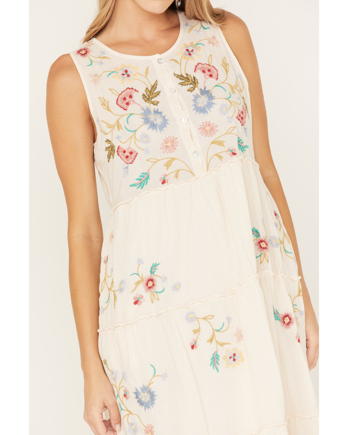 Johnny Was Women's Zanzibar Tiered Embroidered Midi Dress