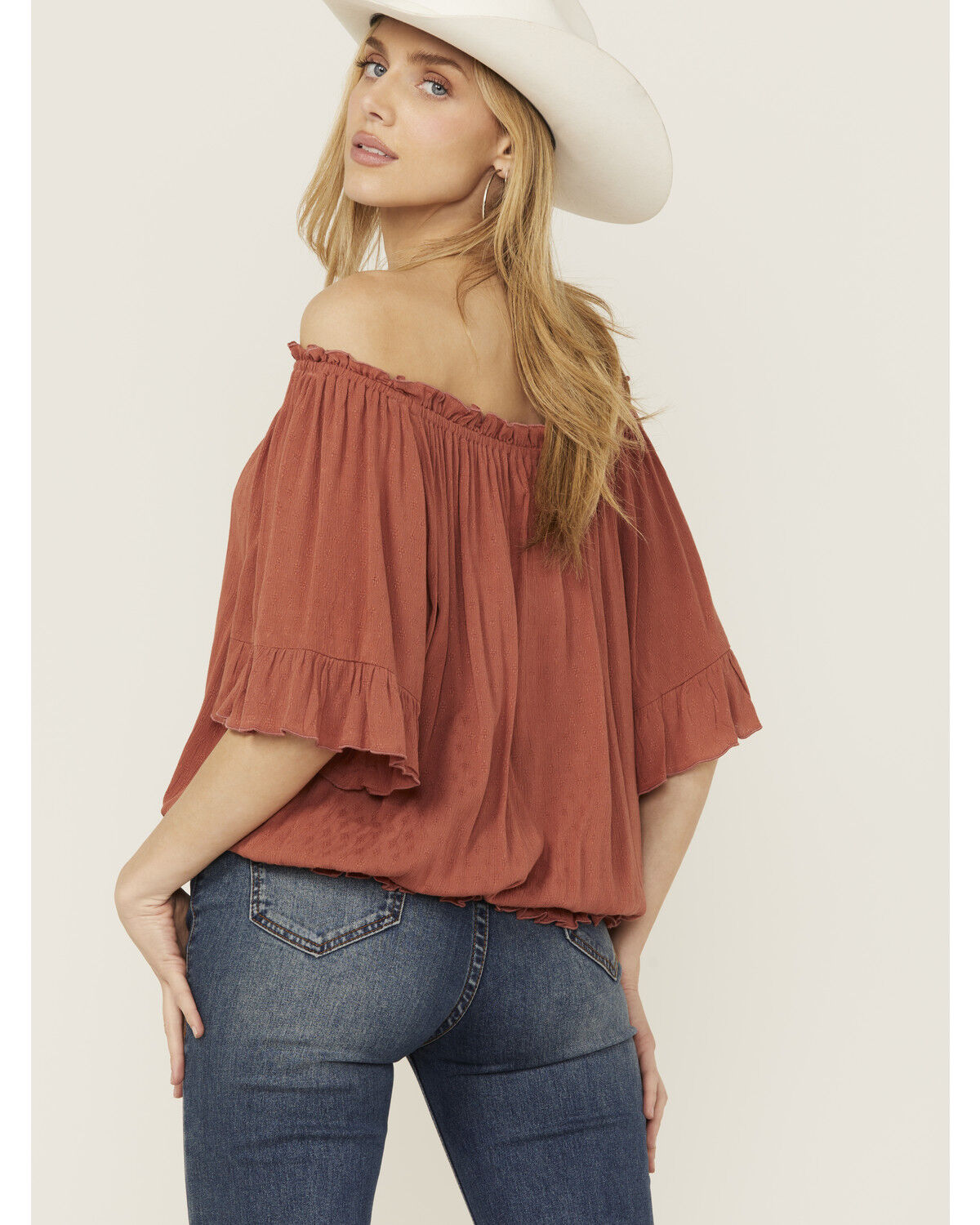 Band Of The Free Women's Solid Short Sleeve Off The Shoulder Blouse