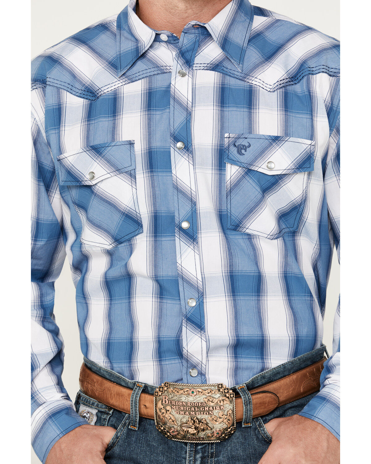 Cowboy Hardware Men's Hombre Plaid Print Long Sleeve Pearl Snap Western Shirt
