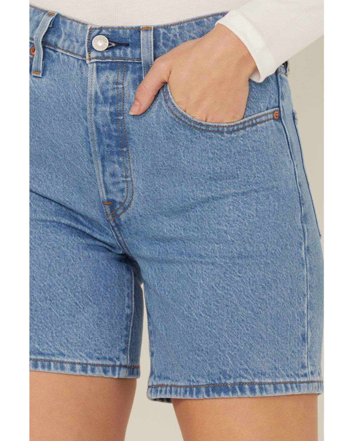 Levi's Women's 501® Original Medium Wash High Rise Mid Thigh Stretch Denim Shorts