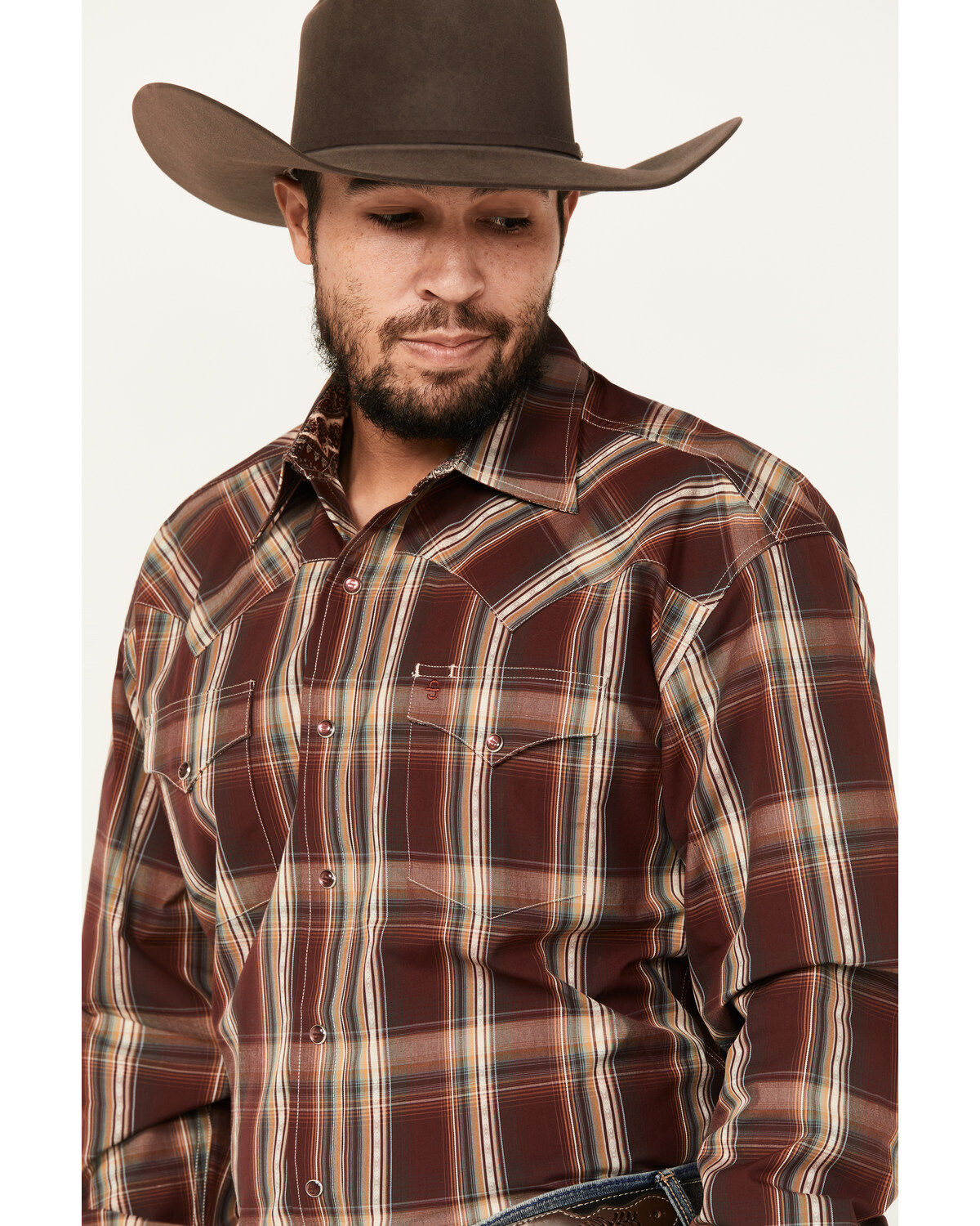 Stetson Men's Plaid Print Long Sleeve Snap Western Shirt