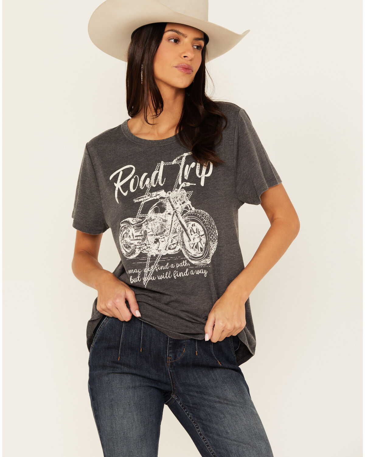 Blended Women's Road Trip Rhinestone Bolt Short Sleeve Graphic Tee