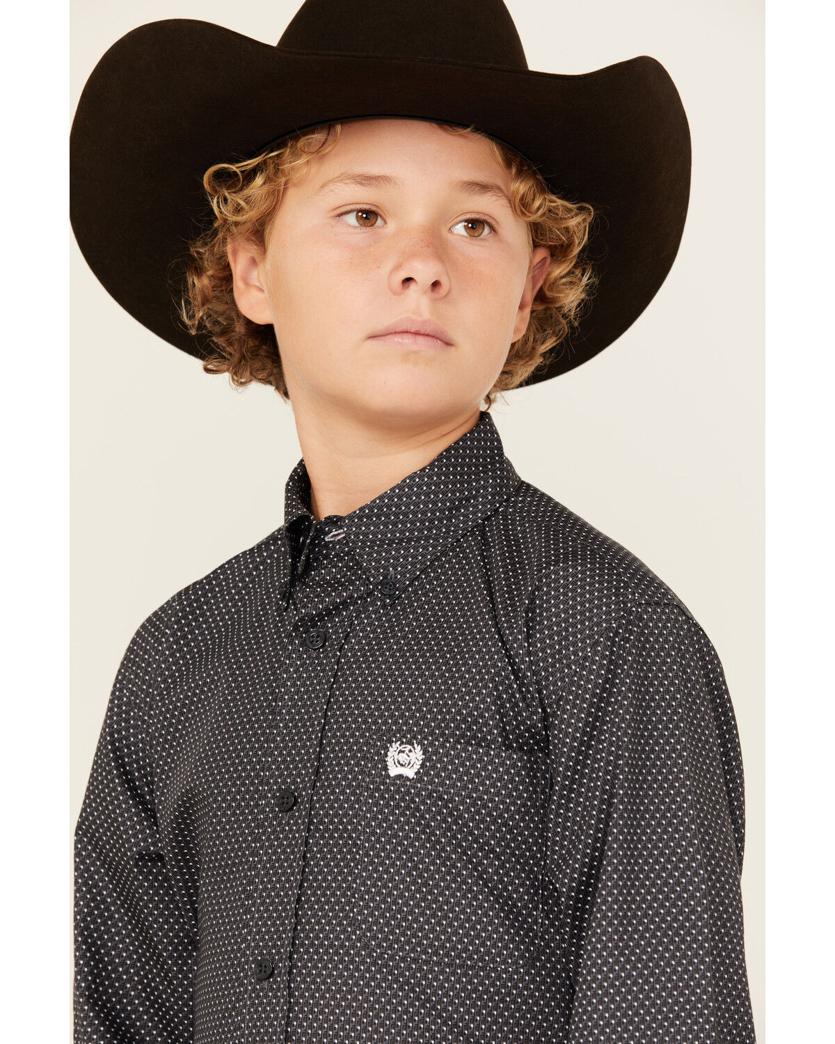Cinch Boys' Dot Geo Print Long Sleeve Button-Down Western Shirt