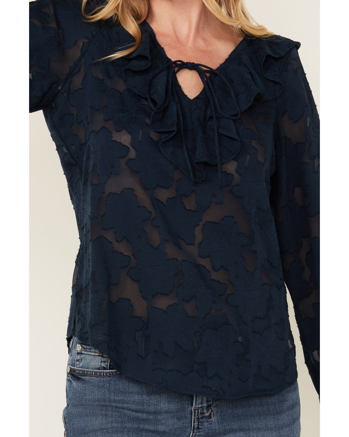 Shyanne Women's Floral Long Sleeve Ruffle Peasant Top