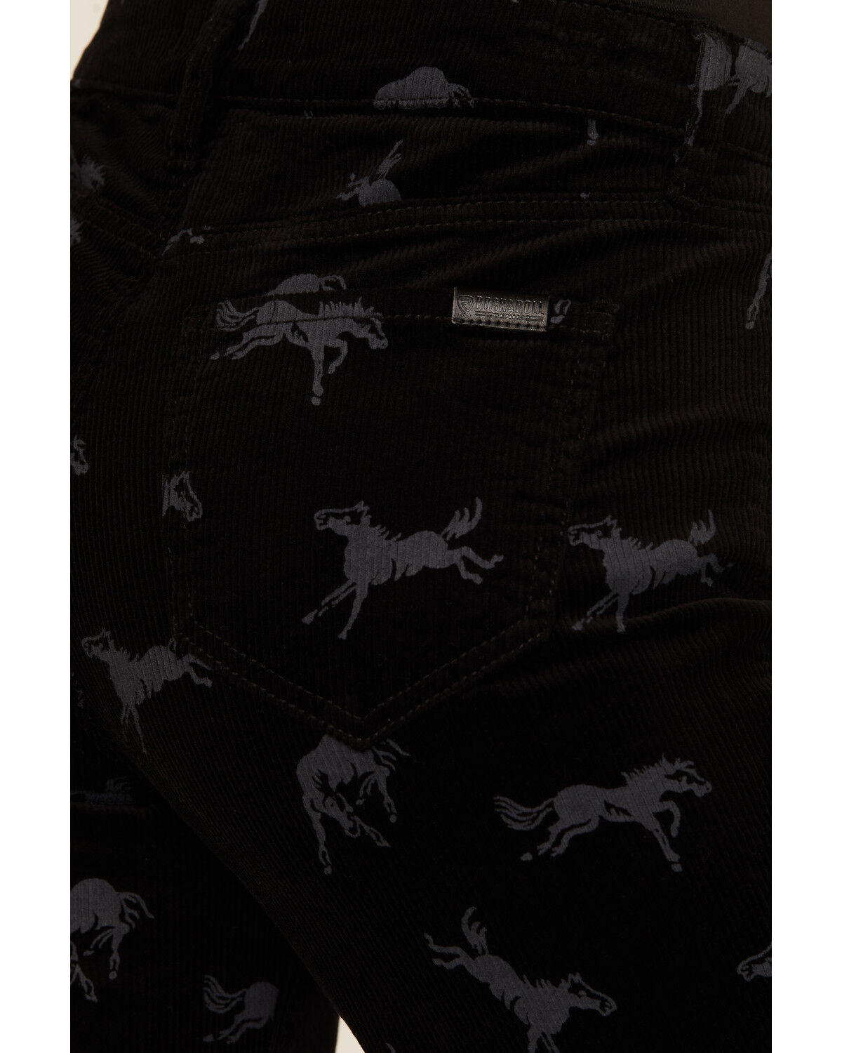 Rock & Roll Denim Women's High Rise Horse Print Modest Bootcut Stretch Corduroy Jeans
