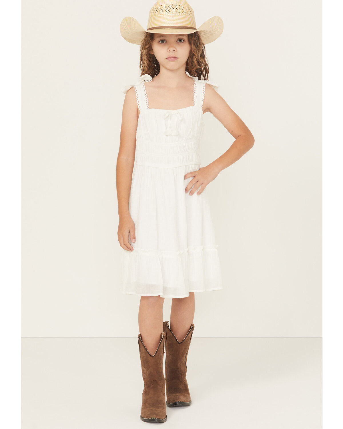 Ash & Violet Girls' Solid Bow Sleeve Dress
