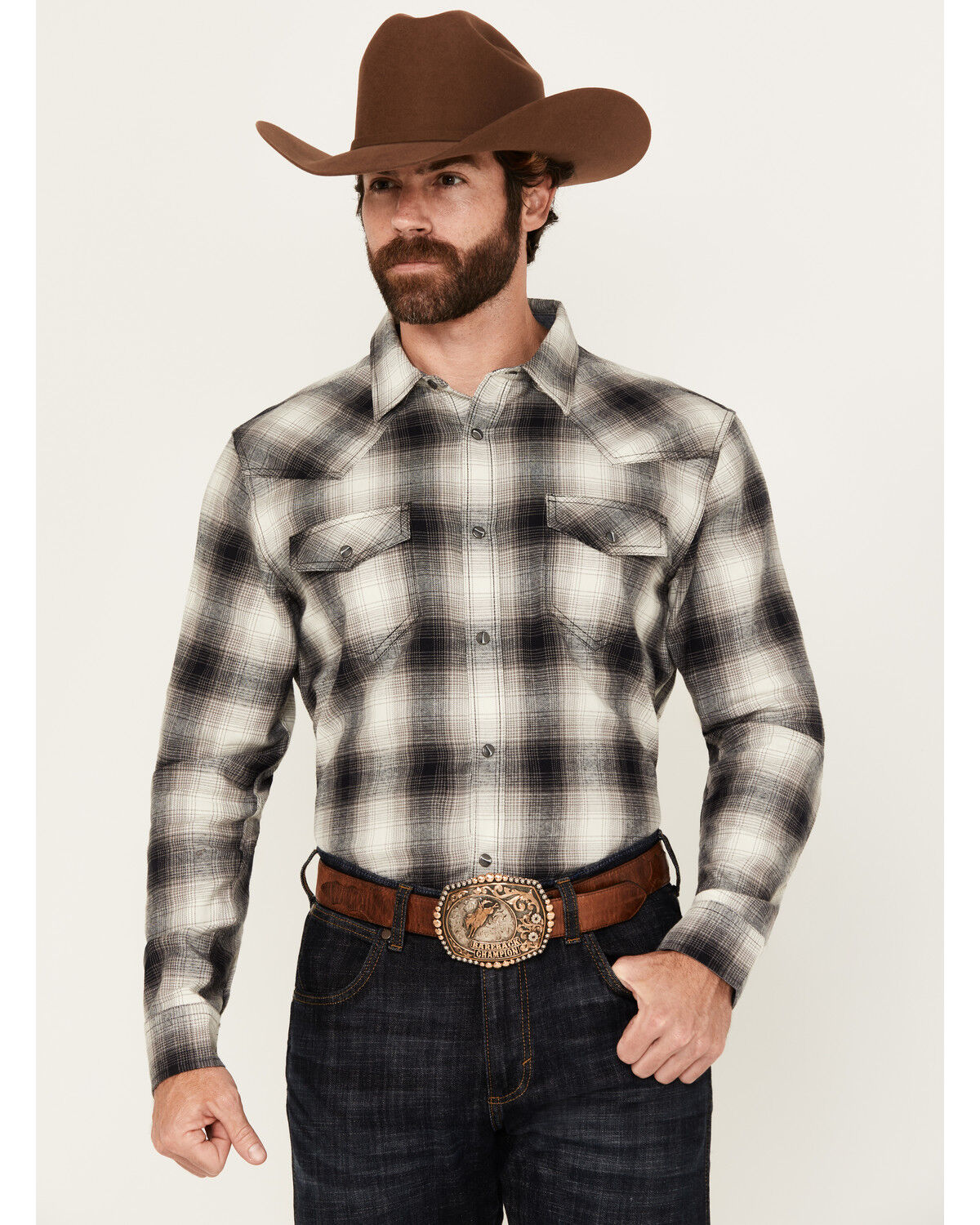 Cody James Men's Concho Plaid Print Long Sleeve Snap Western Shirt - Big