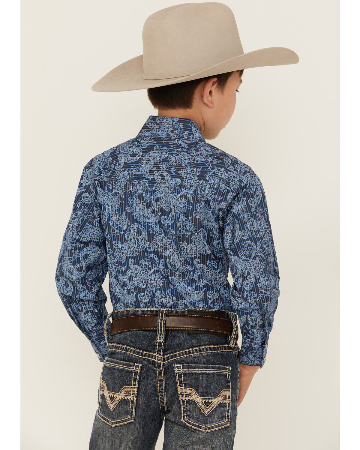 Ely Walker Boys' Paisley Print Long Sleeve Pearl Snap Western Shirt