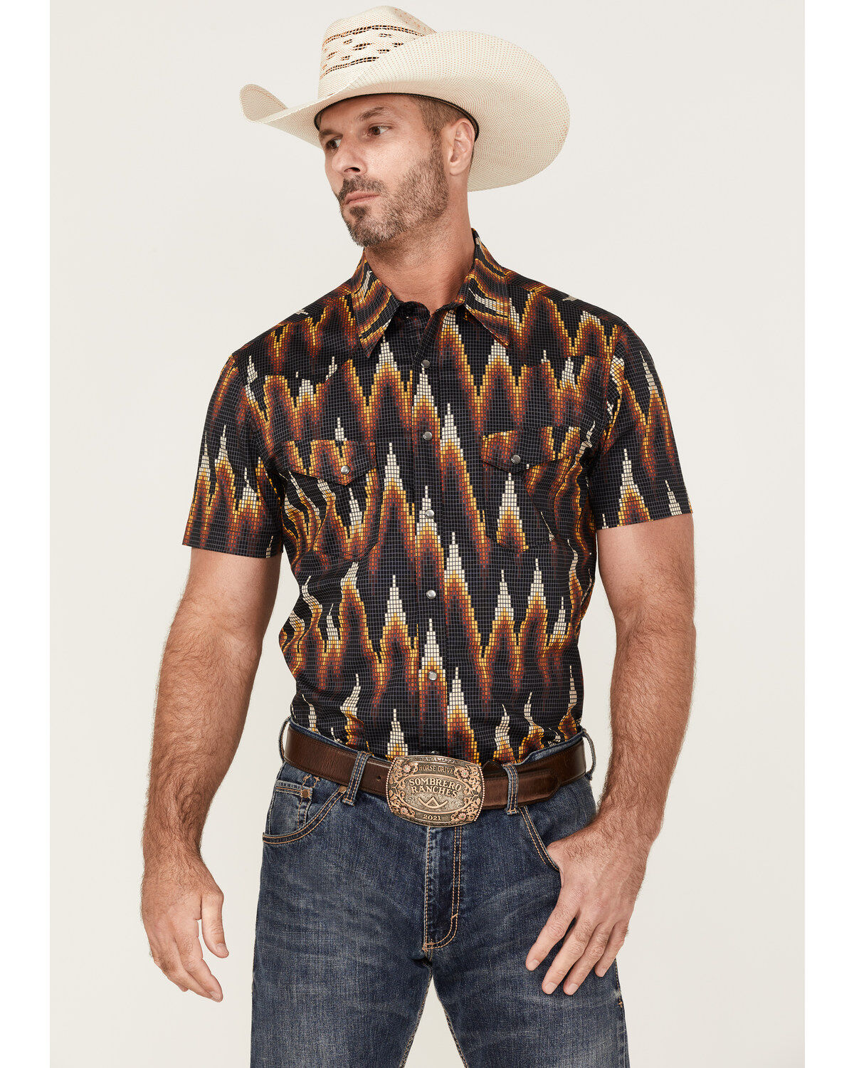 Dale Brisby Men's Digital Print Short Sleeve Snap Western Shirt
