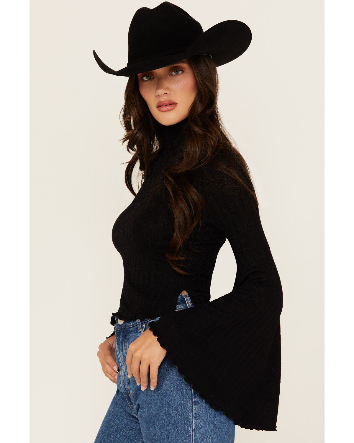Shyanne Women's Mock Neck Long Bell Sleeve Top
