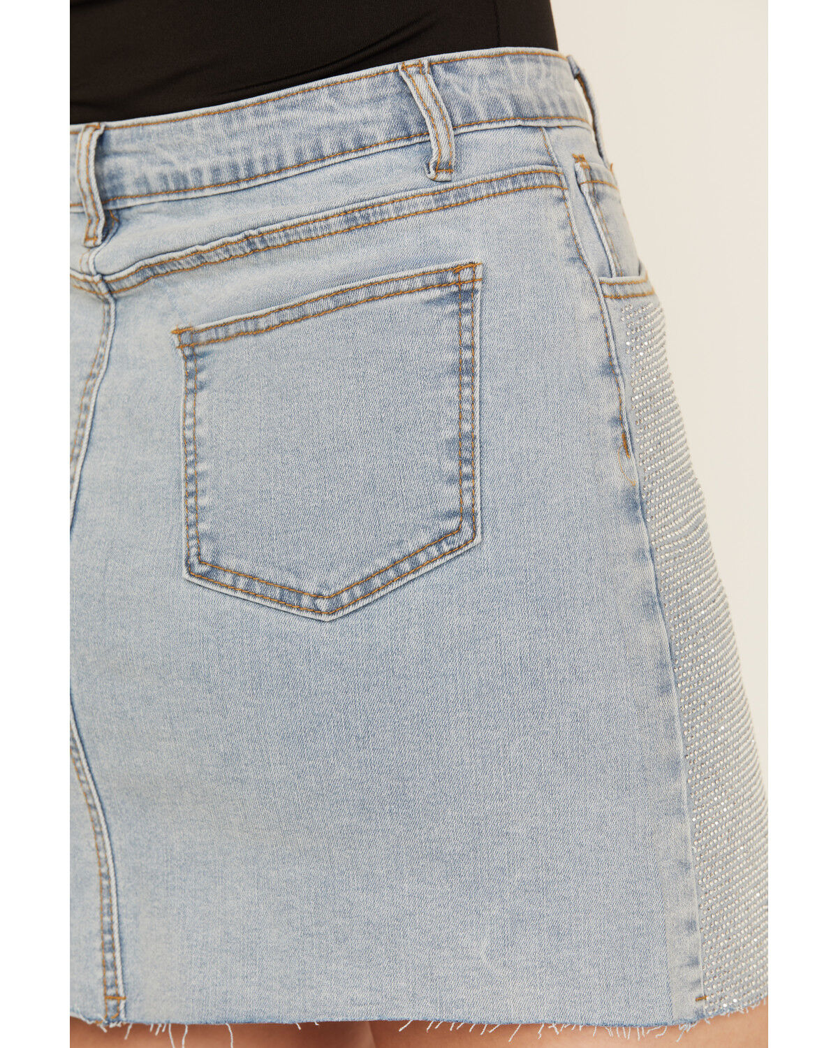 Blue B Women's Light Wash Embellished Mini Denim Skirt