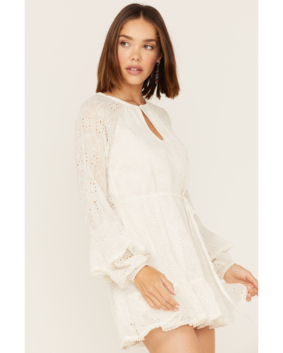 Shyanne Women's Eyelet Lace Long Sleeve Mini Dress