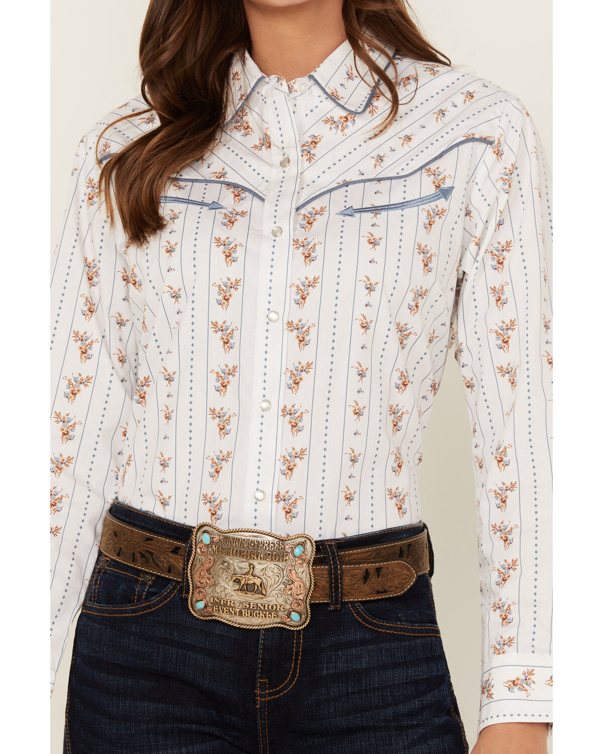 Cumberland Outfitters Floral Long Sleeve Pearl Snap Western Shirt