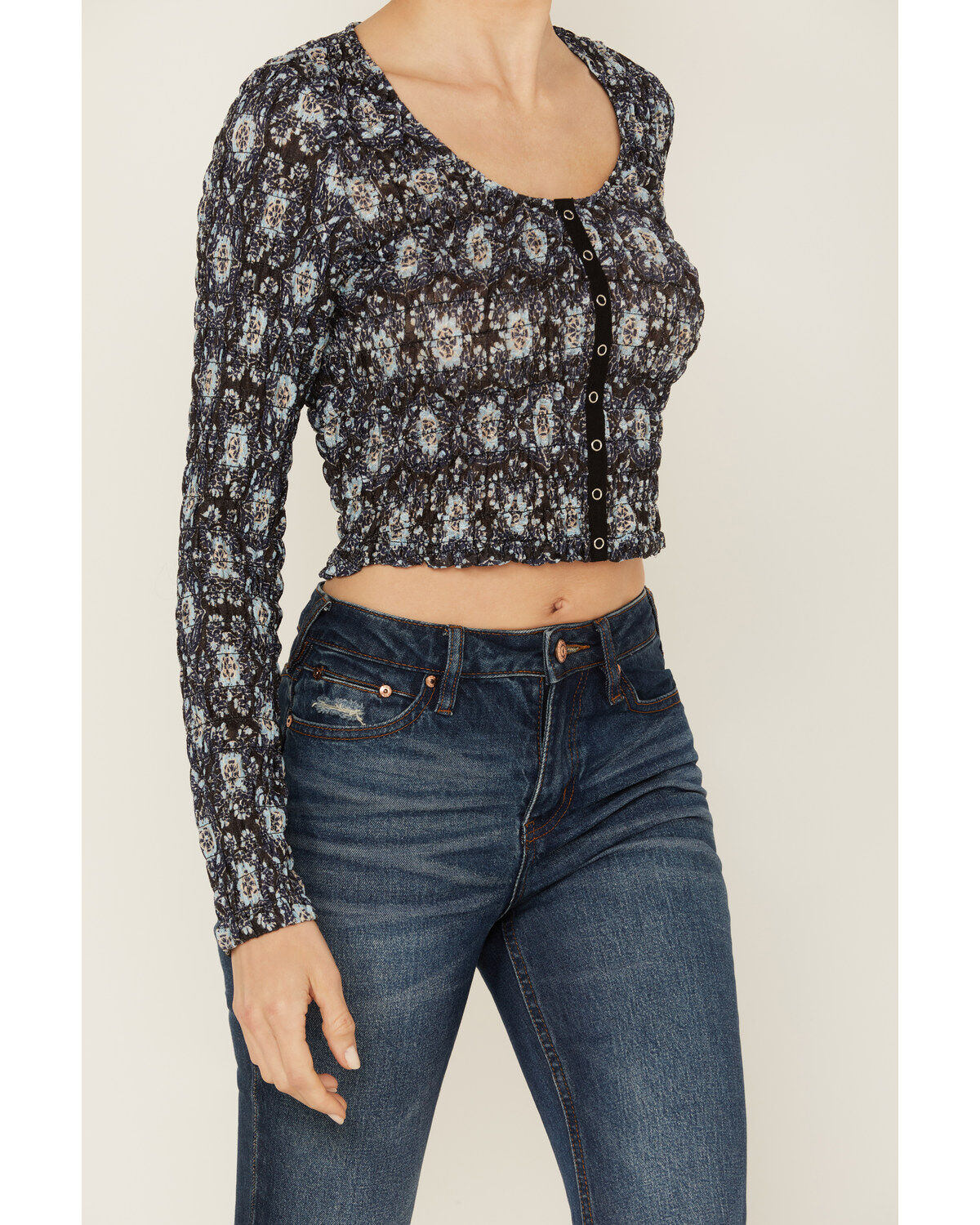 Beyond The Radar Women's Floral Mesh Long Sleeve Top