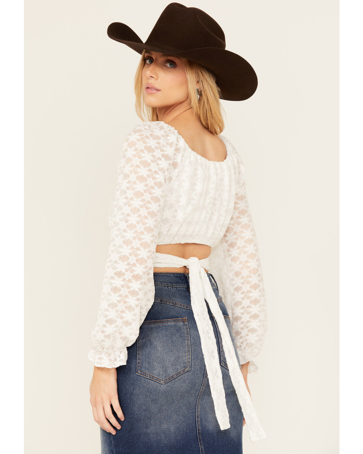 Beyond The Radar Women's Floral Lace Tie Back Long Sleeve Top